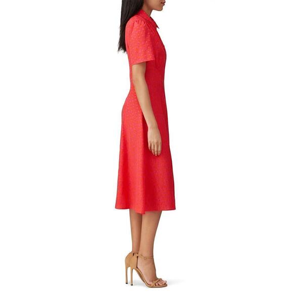 Tara Jarmon Rozenn Dress Hearts Printed Collared Shirtdress Midi Pink Orange XXL - Picture 2 of 10